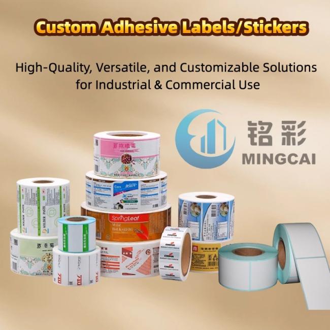 Mingcai custom printed self-adhesive labels and stickers banner, high-quality versatile roll labels for industrial and commercial use