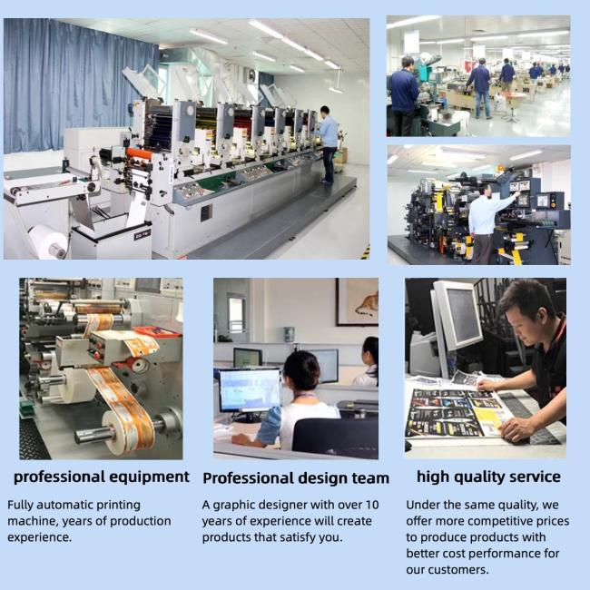 Mingcai custom adhesive labels factory production line, professional printing equipment, design team and quality control service