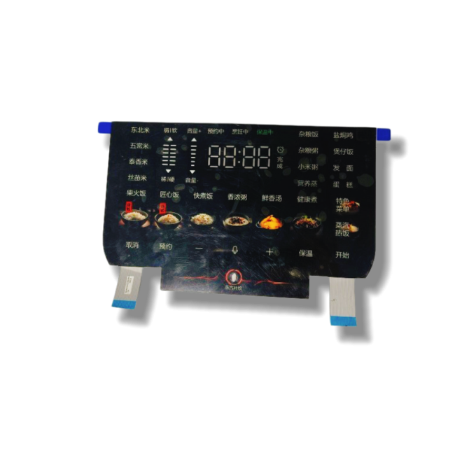 Printed capacitive touch membrane switch overlay for multifunctional intelligent electric rice cooker control panel