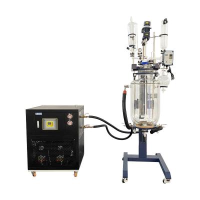 China 50 Liter Ptfe Chemical Double Jacketed Glass Reactor Crystallization Lab Lifting for sale