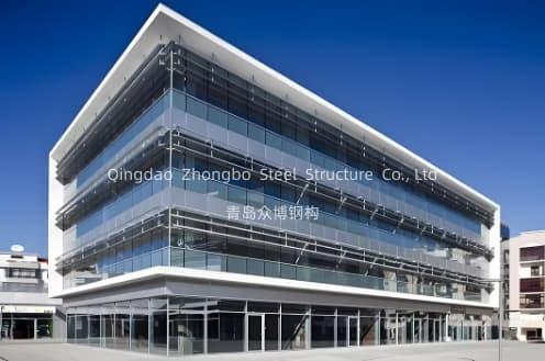 High rise prefabricated steel structure building construction showing assembled framework