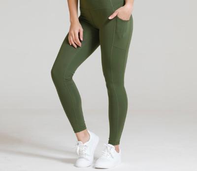 China Cintura alta do Spandex de nylon grosso verde das caneleiras do Spandex das mulheres Pocketed da ioga à venda