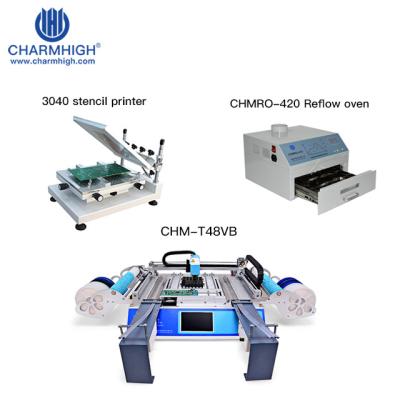 China Mini Desktop  SMT P&P Machine CHM-T48VB+Reflow Oven CHMRO-420+Stencil Printer CHM-T3040 small PCB making assembly line for sale