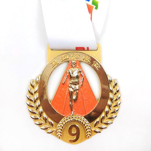 Shiny Gold Marathon Medal with Sandblasting