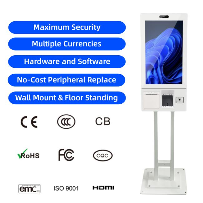Self-service kiosk side profile showing metal case construction