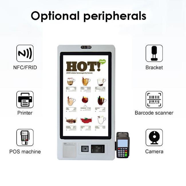 32-inch self-service ordering kiosk front view with touch screen interface