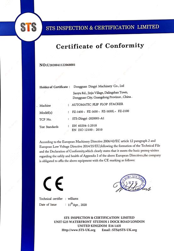 Certificate of Conformity - Dongtai Dingxing Machinery Technology Co., Ltd