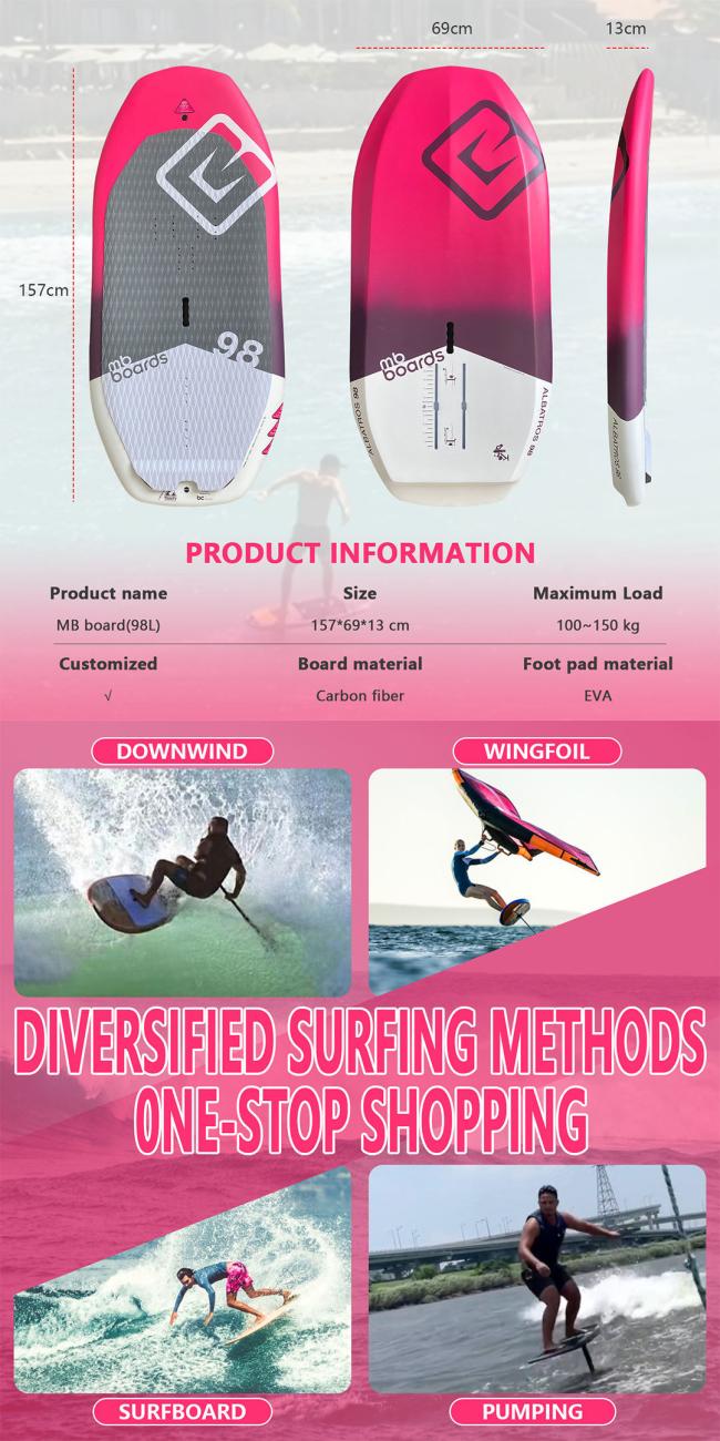 Carbon fiber construction and material details of the hydrofoil surfboard