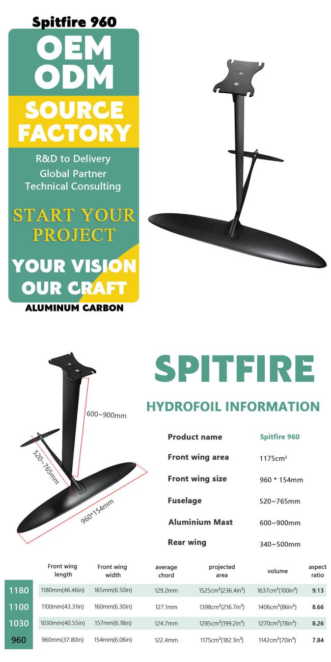 Spitfire 960 Hydrofoil Wing Wave Flat Surf HM Carbon Mast Efoil in action