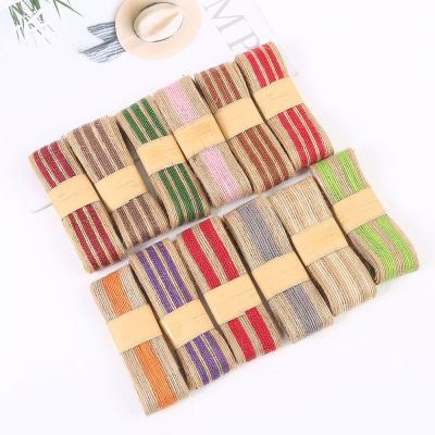 China Striped Colorful 100% Jute Burlap Ribbon Rolls For Decoration for sale