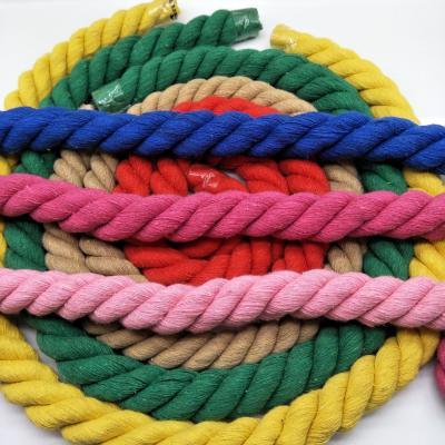 China Rose 20mm Twisted Cotton Rope ISO14001 3 Strand Macrame Cord for sale