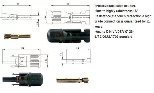 Waterproof Solar Panel Connectors Mc4 Cable Connectors for Solar Panel with TUV Approved