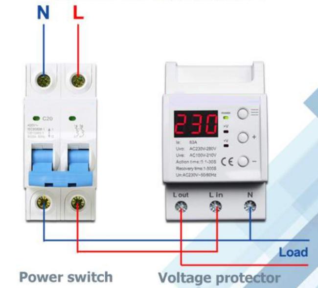 63A Over Under Adjustable Single Phase Voltage/Current Protector