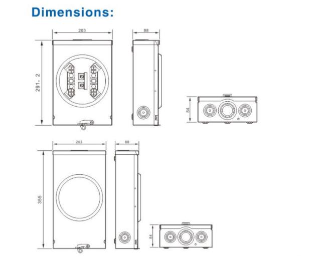 Single Phase Square Electric Meter Socket Box 125A 600VAC 4jaw 5jaw Ring Type Meter Base Combination