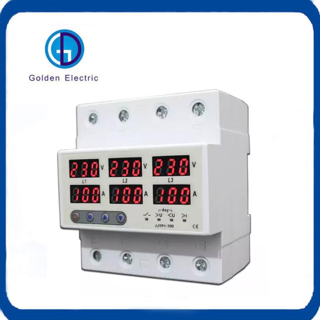 Three Phase Voltage Protector 1-100A 230V 3p+N Over Under Voltage Current Limiter Adjustable Voltage Protective