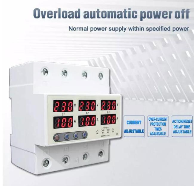 Three Phase Voltage Protector 1-100A 230V 3p+N Over Under Voltage Current Limiter Adjustable Voltage Protective