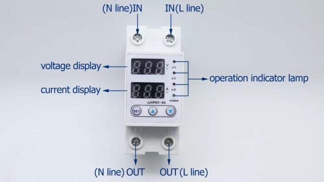 Dinrail Mount Adjustable Over/Under Voltage Protector Protective Device 63A 230V Over Current Protection Relay