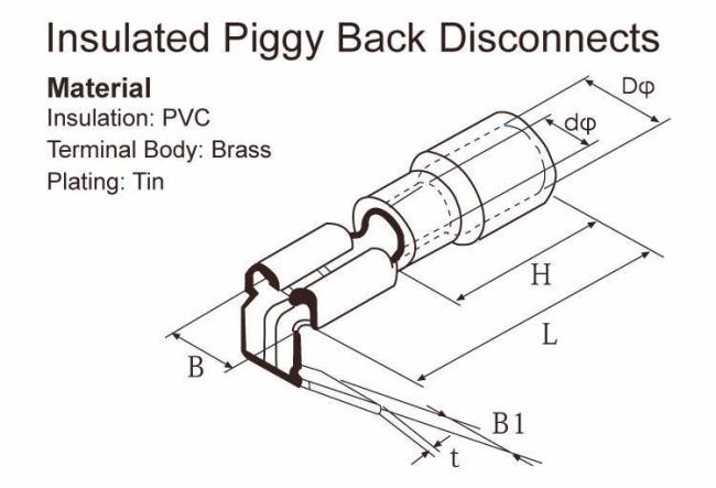 Pbdd Series Electrical Insulated Brass Terminal Piggy Back Disconnects