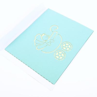 China Baby Pram 3D Pop Up Greeting Card With White Envelope CMYK Color Offset Printing for sale