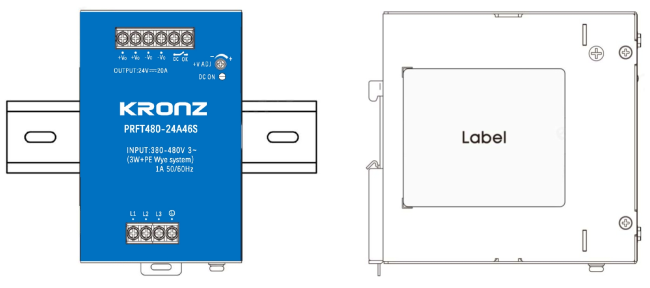 480W Power Supply installation diagram showing DIN rail mounting