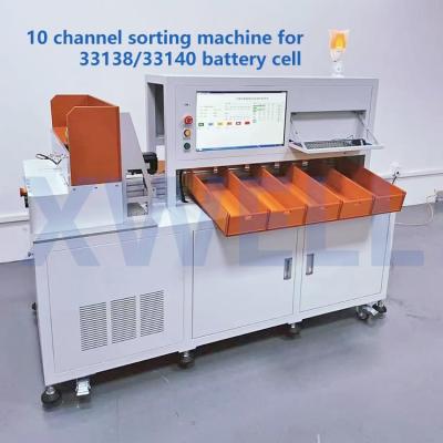 China Automatic Cylindrical Battery Cell Sorting Machine 10 Channel For 33138 33140 for sale
