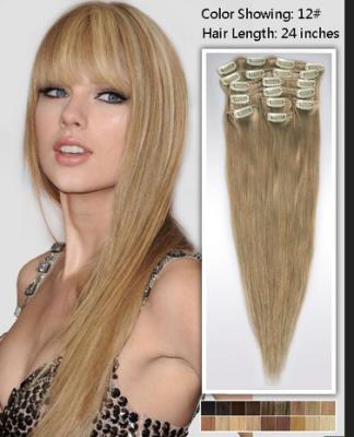 China Natural 24 Inch Remy / Virgin Clip In Hair Extension Double Weft Human Hair for sale