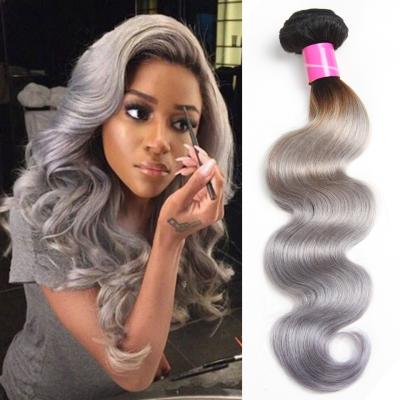 China Two Tone Body Wave Weave , Thick 40 Inch Grey Ombre Hair Weave Durable for sale