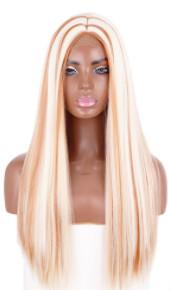 China Virgin Front Lace Wig Medium Length Straight Wig Two Color Lace Synthetic Fiber Wig for sale