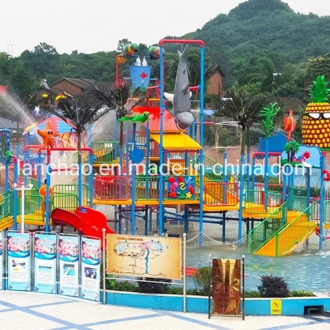 Outdoor Playground Water Park Games Middle-Sized Water Playhouse with Slide