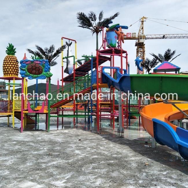 Outdoor Playground Water Park Games Middle-Sized Water Playhouse with Slide