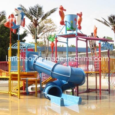 China Small Size Children Outdoor Water Playground With Fiberglass Water Slide for sale