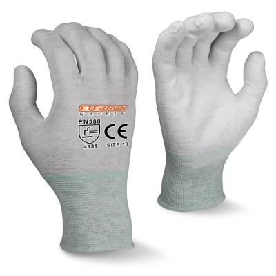 China Flexible Gray Nylon Glove With PU Coated Palm Cotton Blue Coated Acrylic Smartphone Gloves à venda