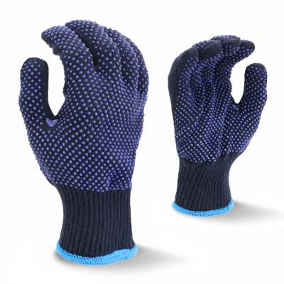 China Flexible Navy Blue Cotton Poly Knit Gloves With 2 Sides Anti Slip PVC Dots à venda