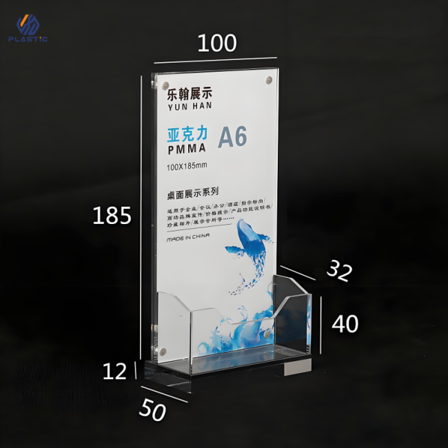 Detailed dimensions and measurements of acrylic sign holder