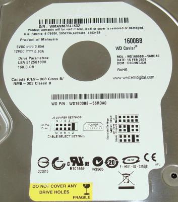 China disco rígido interno do Desktop 160GB com 7200rpm 8mb, PC 3,5 IDE HDD WD1600BB à venda