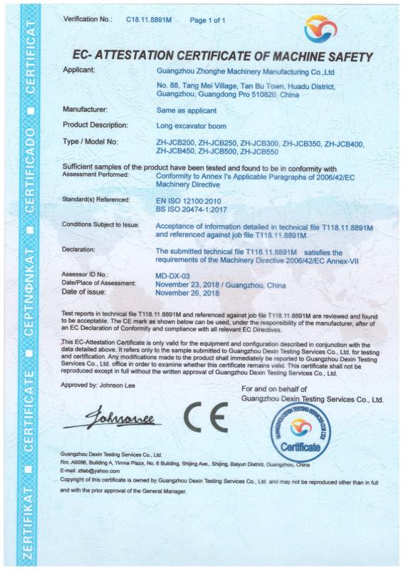EC-ATTESTATION CERTIFICATE OF MACHINE SAFETY - Kaiping Zhonghe Machinery Manufacturing Co., Ltd