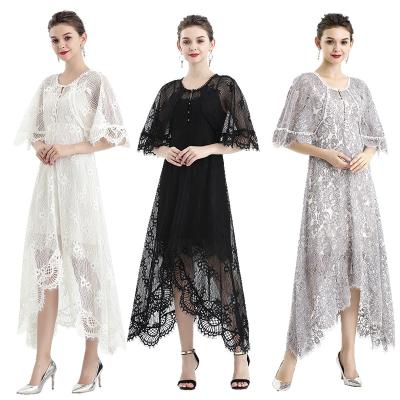 China Luxury essentials - Lace dress with cape sleeve scalloped hem. Design for mother of the bride who looks graceful. for sale