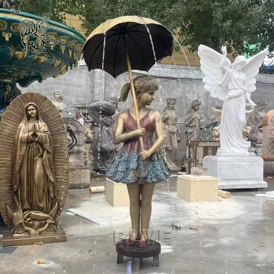 China Bronze Umbrella Girl Statues Garden Water Fountain Life Size Beautifu Metal Decoration Outdoor Design Modern en venta
