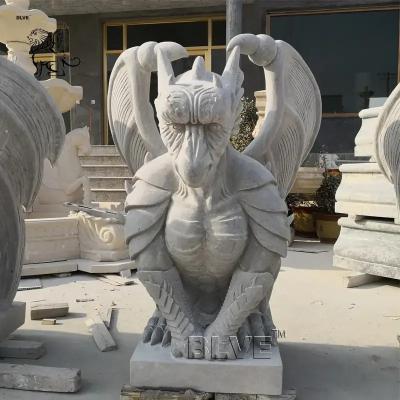 China Marble Dragon Sculpture Natural Stone Gargoyle Statues Handcarved Antique Western Style Outdoor Large for sale