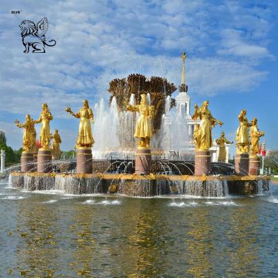 China Large Bronze Friendship Fountain Water Feature Sculpture Outdoor Water Fountains Decoration Golden Garden for sale