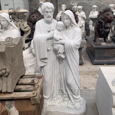 China Marble Holy Family Sculpture Virgin Mary Saint St. Joseph Statues Catholic Religious White Stone Carving Life Size for sale