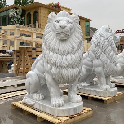 China Marble Garden Lion Statue Stone Carvings Large Life Size Animals Sculpture Entrance Decoration Modern Outdoor for sale