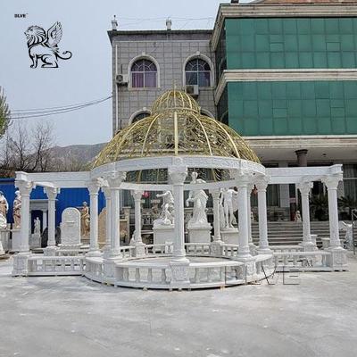 China Luxury White Marble Garden Gazebo Metal Wrought Roof Dome Pavilion Modern Large Beautiful European Style for sale