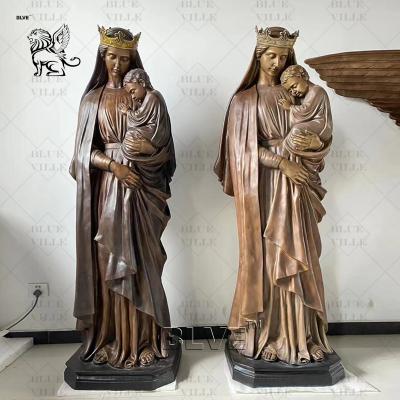 China Bronze Religious Virgin Mary Statue Holding Child Life Size Queen Metal Holy Family Statues Catholic Religion Church en venta