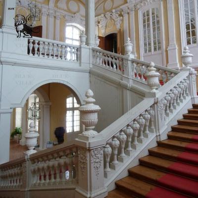 China White Marble Stair Railing Designs Stone Staircase Column Baluster Handrail Home Decoration Modern Luxury Villa en venta