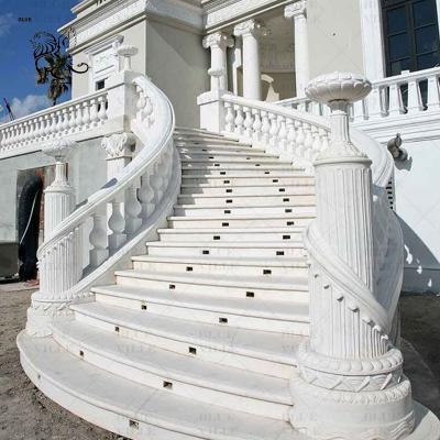 China Escalera de mármol blanco balustres barandilla lujosa espiral balcón francés barandilla diseño decorativo villa al aire libre en venta