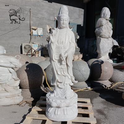 China Marble Guanyin Statue Quan Yin Buddha Statues Home Decor Life Size Religious Female Stone Hand Carving for sale