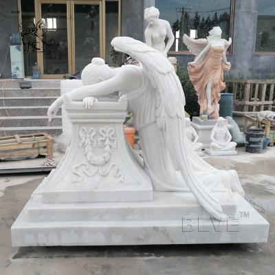 China Marble Tombstone White Cemetery Crying Angel  Statue Stone hand carved for sale
