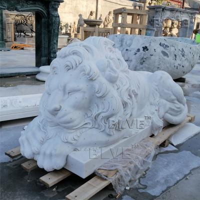 China Large Marble Sleeping Lion Statue Natural Stone Animal Garden Decor for sale