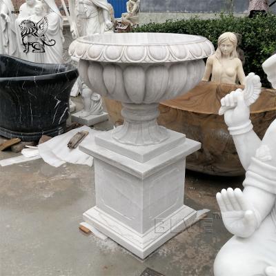 China Large Marble Flowerpots Garden Decorative Hunan White Natural Stone Hand Carved for sale